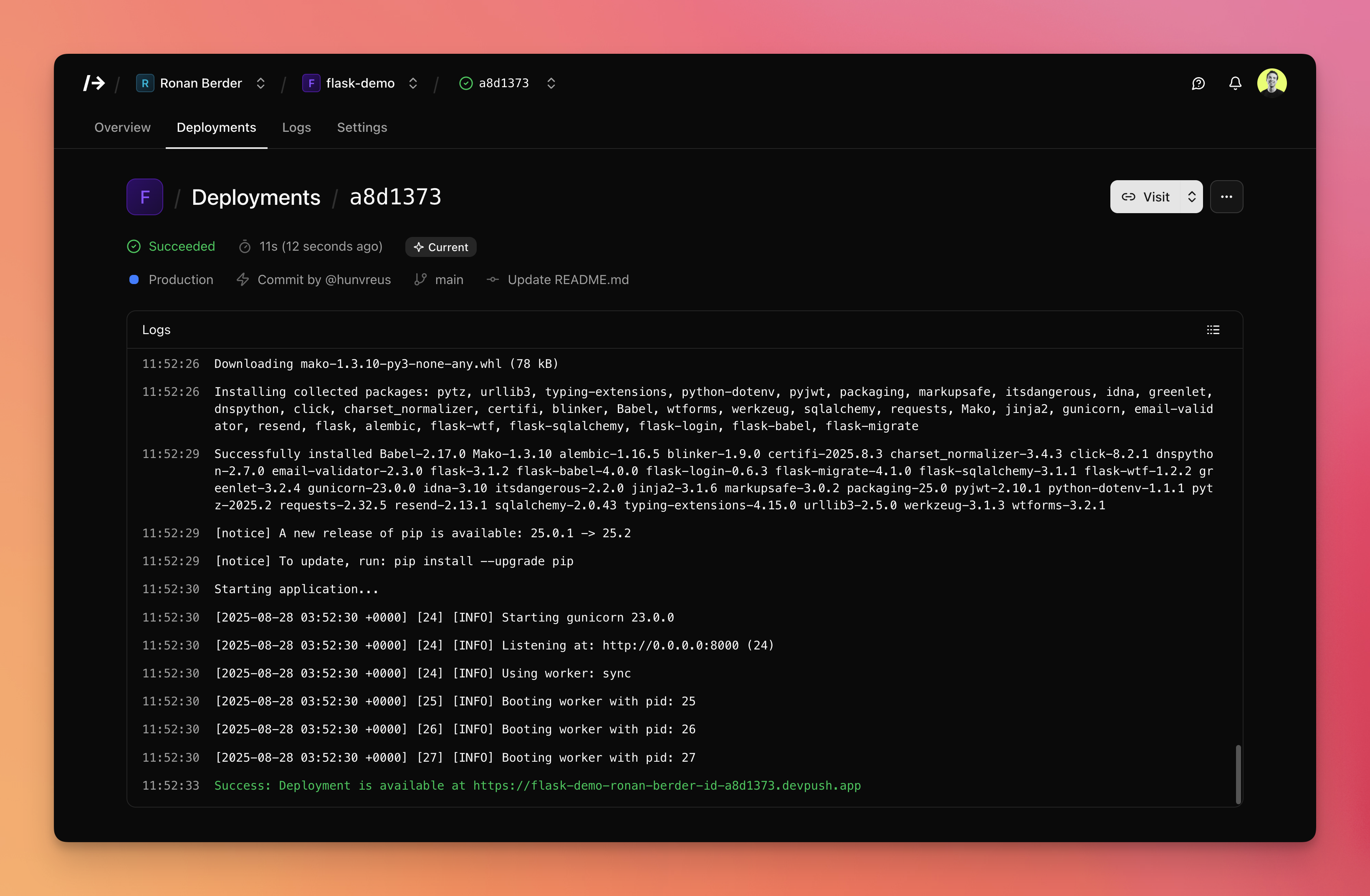 Screenshot of /dev/push